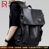 罗梅达尔（Rommedal）新款品牌牛皮双肩包男户外通勤背包时尚大容量学生书包男包双肩包 黑色拉链款46*32*16CM
