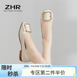 ZHR单鞋女软平底浅口豆豆女鞋仙女风轻便懒人鞋一脚蹬 AH95F 米色 37