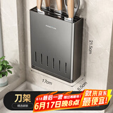 天地鱼厨房置物架壁挂免打孔枪灰家居厨房用品多功能置物架壁挂式刀架 刀架【带接水盘·可拆卸】