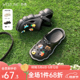 西遇厚底洞洞鞋女2025年夏季新款卡通云朵包头外穿大头凉鞋凑单 黑色  36 S 36-37码