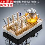 正扬 整套玻璃茶具套装 耐热花茶壶茶杯套装过滤 茶壶功夫茶具茶杯玻璃杯冲茶器泡茶具 400壶（六色/把杯）杯架+长方（条纹）白