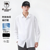西域骆驼（VANCAMEL）衬衫男春秋长袖衬衣男士宽松休闲男装上衣韩版纯色衣服 白色 L