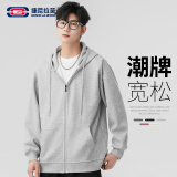 GENIOLAMODE卫衣男韩版连帽纯色拉链开衫卫衣宽松休闲基础百搭外套