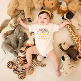 福贵儿定制百天宝宝衣服婴儿百日照婴儿夏季纯棉短袖包屁衣满月宴 3706套头短三角爬-双面印 送发带 73cm