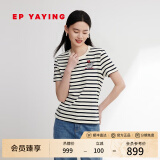 EP雅莹女装 修身显瘦条纹正肩短袖t恤上衣 春夏商场同款5325A 黑色 XL