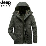 吉普（JEEP）棉衣男加厚中年冬季纯棉服中长款保暖外套可脱卸内胆棉袄男装大码 军绿-0031 L 建议体重140斤左右