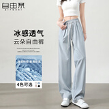 自由系多巴胺蓝色休闲裤女2025年夏季新款高腰显瘦阔腿裤垂感山本直筒裤
