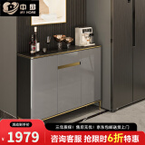 中邸 餐边柜实木超薄35cm轻奢岩板现代简约客厅靠墙家用厨房储物柜子 120*35*97cm【岩板+灰亮光】高脚