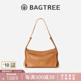 BAGTREE【明星同款】包包树奶盒包新款轻奢品牌单肩斜挎Hobo女生包包礼物 焦糖色-中号【磁吸拉链款】 520实用生日礼物送女神
