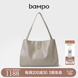 半坡饰族（bampo）【李梦同款】女包包新款福瑞方方包头层牛皮大容量轻奢单肩斜挎包 浅灰白【大包大容量升级】