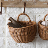 ken's北欧编织篮厨房姜蒜收纳筐复古壁挂篮手提小花篮厨具挂篮 C款 送粘钩