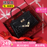 viney牛皮包包女包轻奢凯莉包斜挎手提单肩包生日520送女朋友礼物老婆