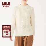 无印良品 MUJI 女式 阿兰图案 高领毛衣 长袖针织衫女款冬季W9AA874 米白色 M (160/84A)