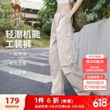 骆驼（CAMEL）机能工装降落伞裤中性抽绳束脚阔腿裤 733CAYL6016A 橡木灰 XS