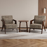 OUOETY单人沙发椅理查德法式中古风客厅阳台休闲椅子实木设计师沙发单椅 升级款棕色单人*2+V脚圆几