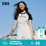 森马连衣裙女插肩袖修身收腰夏季字母开叉短裙运动风109324114025