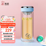 希诺（HEENOOR） 抗菌玻璃杯女士双层水杯隔热便携简约透明家用带滤网泡茶花茶杯 蓝色 270ml