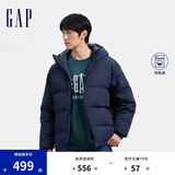 Gap男装徽章logo抽绳立领连帽羽绒服纯色外套677652 海军蓝 L (175/96A) 亚洲尺码