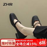 ZHR玛丽珍鞋女复古浅口单鞋子女优雅甜美粗跟方头女鞋 CG71 黑色 35