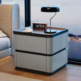 智能床头柜轻奢高级感实木密码锁2025新款简约现代卧室床边小柜子 浅灰色【实木抽屉+纳帕皮】 50长*40宽*50高cm【免安装】