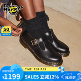 马丁（DR.MARTENS）Polley夏舒适百搭通勤T字光面皮浅口皮鞋玛丽珍鞋 黑色 38