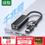 绿联 USB+Type-C转千兆网口 网线转接头 RJ45接口转换器拓展 适用苹果15 MacBook华为笔记本电脑平板