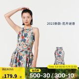 迪卡侬连体泳衣泳裙遮肚显瘦泳装带胸垫花卉密语女M-4813375