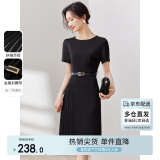 尚都比拉设计感拼接连衣裙夏季高级感气质百褶裙小个子中长裙子 雅黑色 XL