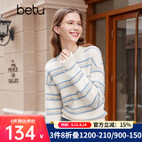 百图betu女装秋冬新款毛衣高级感条纹宽松慵懒风毛衣女2310D08 蓝色 M