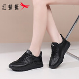 红蜻蜓休闲鞋女小黑鞋复古秋冬运动鞋女ins潮德训鞋女C0TTN06173黑色38