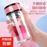 【⭐采销推荐】双层玻璃杯隔热防烫防爆便携家用随手杯简约加厚 粉色盖多彩杯 188ml 1只
