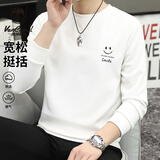 西域骆驼（VANCAMEL）卫衣男圆领秋季长袖t恤男装潮流套头宽松休闲打底衫 白色 2XL