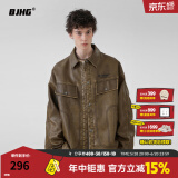 BJHG巴黎奥运王昶同款不计后果春美式复古PU皮衣男潮牌美拉德夹克外套 咖啡棕 L （150-180斤）