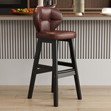 伊豪格吧台椅家用岛台高脚凳实木高脚椅子前台收银吧凳美式轻奢酒吧椅子 黑色实木脚-棕色油蜡皮 坐高65cm【适配90-95台面】