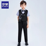 罗蒙男童礼服套装西装儿童国风新中式刺绣马甲毕业演出服 黑色150