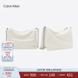 Calvin Klein休闲通勤单肩包礼物链条包包金属字母CK女包小方包枕头包DH3570 115-象牙白 OS