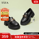 他她（TATA）英伦厚底jk乐福鞋女鞋黑色学院小皮鞋浅口单鞋子GOK02AA4 黑色 36