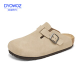 东园物作软木拖鞋真皮休闲日系时尚百搭外穿防滑情侣款Boston半包勃肯鞋 沙色 35 正码