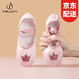 铁箭（TIEJIAN） 儿童舞蹈鞋女皇冠缎面绣花鞋软底芭蕾舞鞋成人猫爪鞋瑜伽练功鞋 粉色 31 /脚长19cm