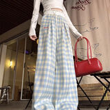 鲁雅尔韩系多巴胺休闲裤女夏季新款潮流小个子直筒裤宽松百搭显瘦长裤子 蓝色 L