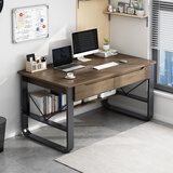 悦美妙 电脑桌台式家用办公书桌简约现代带书架宿舍写字桌子 【双抽款】拉丝黑橡木色100*60CM