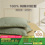 艾薇 枕头套枕套一对纯棉家用全棉单人枕套枕芯套 若竹绿 48*74cm