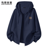 马克华菲开衫卫衣外套男生春秋330G重磅连帽基础款拉链上衣服 藏青 L