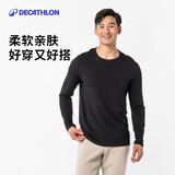 迪卡侬基础塑形/普拉提柔软弹性男士长袖T恤 黑色 2346910 L