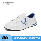 VICKI BROWN【VB男鞋】法国品牌简约潮流板鞋刺绣百搭小白鞋舒适休闲鞋男 白蓝色 41 (255mm) 欧码