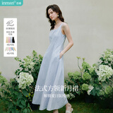 茵曼（INMAN）法式收腰显瘦方领吊带连衣裙女装2025夏季新品长裙子 蓝色 M