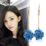 依特玫瑰花耳钉女士设计感耳环女新款高级感耳饰女耳坠生日礼物送女友 宝石蓝