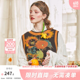 两三事梵高系列 静美如秋叶 秋季新款森女风后背绑带花色无袖毛衣背心女 向日葵 L