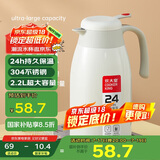 炊大皇 保温壶 2.2L304不锈钢内胆热水瓶家用保温瓶暖水壶【优雅白】