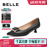 百丽（Belle）520方扣高跟鞋女商场同款羊皮细跟单鞋Z2N2DCQ3预售 黑色 37 (235mm)